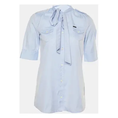 Dsquared2 Blue Cotton Bow Tie Button Front Shirt