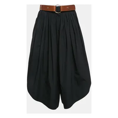 Chloé Black Cotton Pleated Asymmetric Hem Trousers