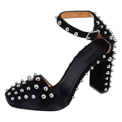 Alexander Wang Black Suede Studded Block Heel Ankle Strap Sandals Size