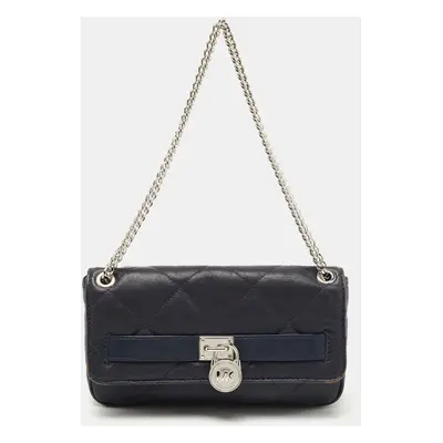 Michael Kors Navy Blue Quilted Leather Hamilton Chain Shoulder Bag