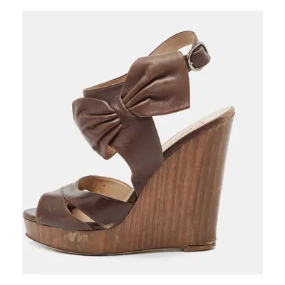 Valentino Brown Leather Wedge Sandals Size