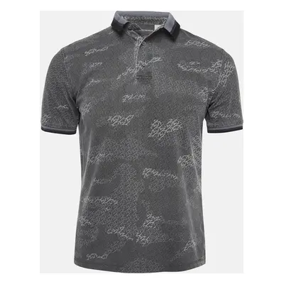 Emporio Armani Grey Printed Knit Polo Contrast Trim T-Shirt