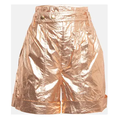 Isabel Marant Metallic Rose Gold Cotton Belted Tweni Shorts