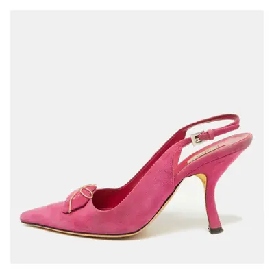 Prada Pink Suede Bow Pointed Toe Slingback Pumps Size