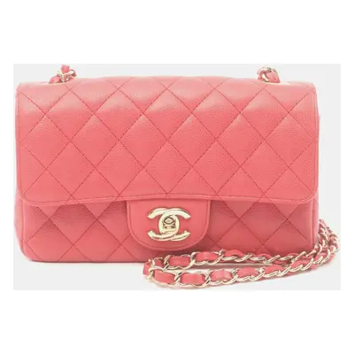 Chanel Pink Caviar Leather Mini Classic Single Flap Shoulder Bag