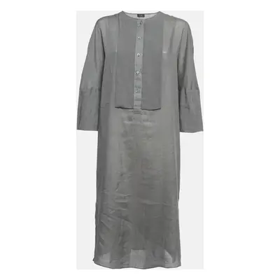 Joseph Grey Ramie Long Sleeve Buttoned Midi Dress