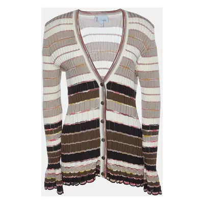 M Missoni Beige Striped Knit Button Front Cardigan