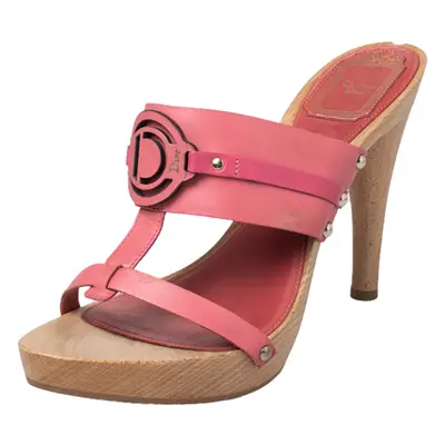 Dior Pink Leather Logo Embellished Slide Sandals Size 37.5