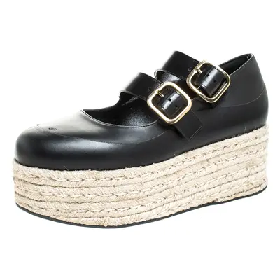 Marni Black Leather Buckle Detail Platform Espadrilles Flats Size