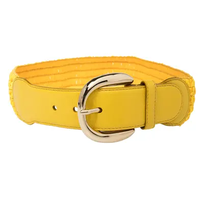 Dolce & Gabbana Yellow Leather and Straw Elastic Waist Belt