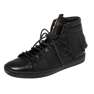 Saint Laurent Black Leather Classic Court Fringe Sneakers Size