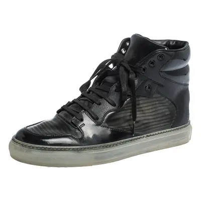 Balenciaga Black Leather and PVC Patchwork High Top Sneakers Size