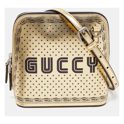 Gucci Metallic Gold/Black Leather Mini Guccy Dome Crossbody Bag