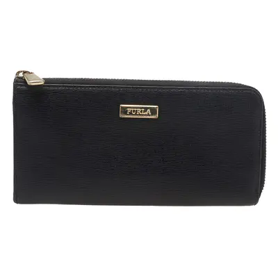 Furla Black Leather Zip Around Wallet