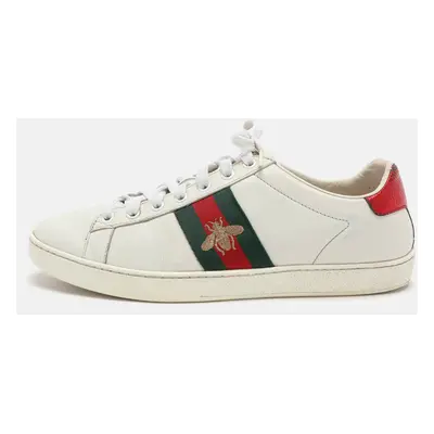 Gucci White Leather Leather Ace Bee Embroidered Low Top Sneakers Size