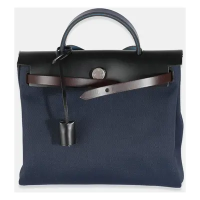 Hermes Blue Marine Rouge Sellier Blue Indigo Vache Hunter Toile Herbag PHW