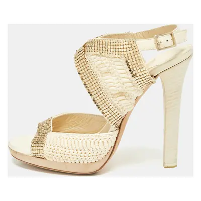 Jimmy Choo Knit Fabric Embellished Ankle Strap Sandals Size