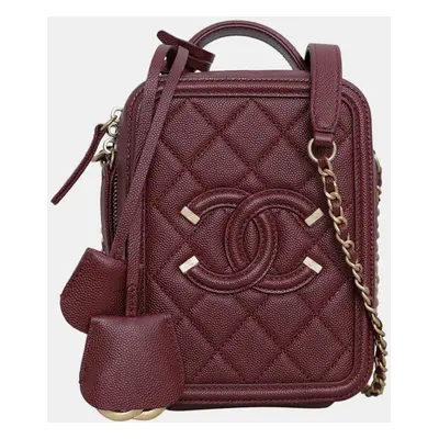 Chanel Maroon Small CC Filigree Vertical Vanity Case Bag