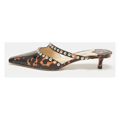 Jimmy Choo Black/Brown Animal Print Patent Leather Ros Mules Size