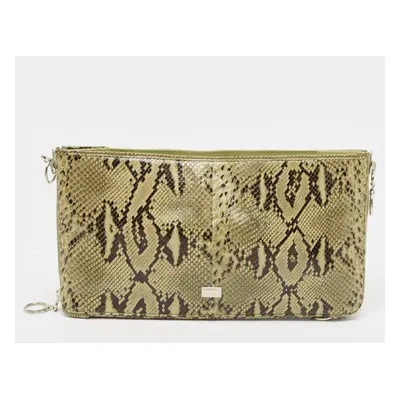 Gianfranco Ferre Olive Green Python Oversized Zip Clutch