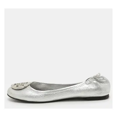 Tory Burch Silver Leather Minnie Ballet Flats 37.5