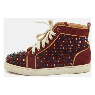 Christian Louboutin Burgundy Suede Louis Spikes High Top Sneakers Size 37.5