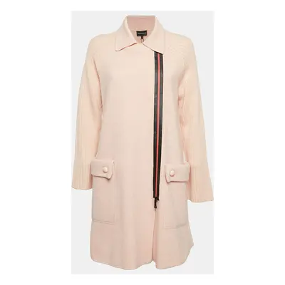 Emporio Armani Pink Virgin Wool Knit Zip-Up Coat