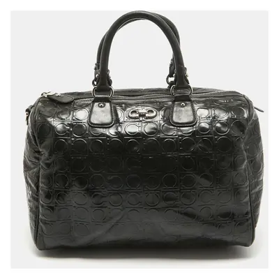 Salvatore Ferragamo Black Gancini Embossed Glossy Leather Boston Bag