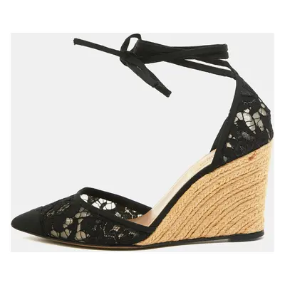 Valentino Black Lace Esparille Wedge Ankle Tie Pumps Size