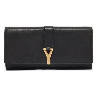 Yves Saint Laurent Black Leather Y line Continental Wallet