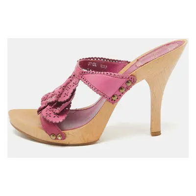 Dior Pink Leather Laser Cut Detail Clog Sandals Size