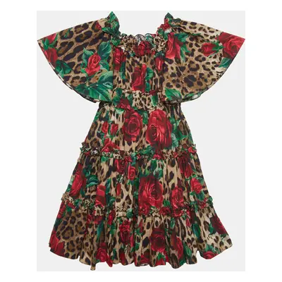 Dolce & Gabbana Brown Rose Leopard Print Cotton Poplin Dress (6 Yrs)