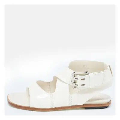 Tod's Cream Patent Leather Cross Strap Flat Sandals Size 36.5