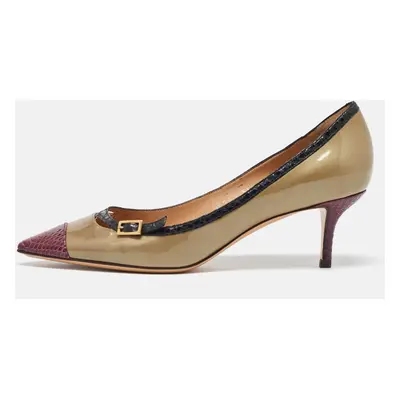 Salvatore Ferragamo Tri Color Python Embossed and Patent Leather Pointed Toe Pumps Size