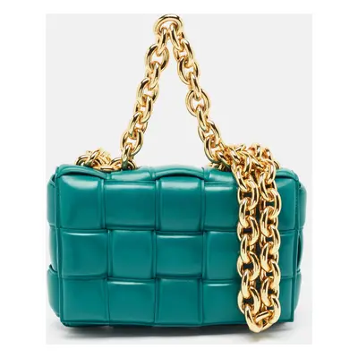 Bottega Veneta Teal Green Leather Padded Chain Cassette Top Handle Bag