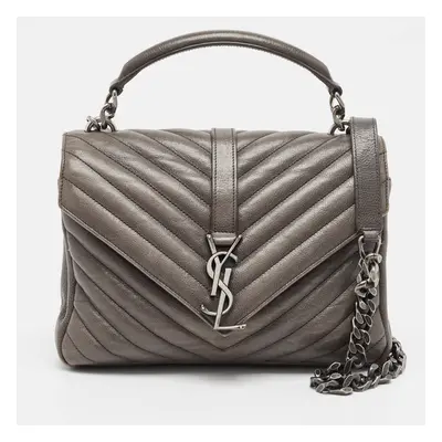 Saint Laurent Grey Matelasse Leather College Top Handle Bag