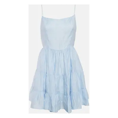 Sandro Blue Linen Blend Tiered Mini Dress