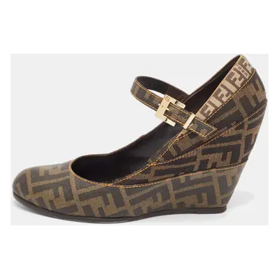 Fendi Tobacco Zucca Coated Canvas Wedge Pumps Size