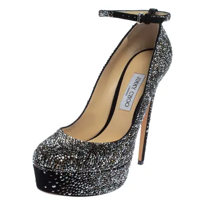 JIMMY CHOO Black Suede Platform Crystals Klerise Pumps Size