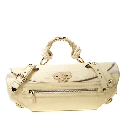 Versace Cream Croc Embossed Leather and Suede Canyon Bag