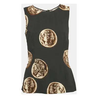 Dolce & Gabbana Black Coins Print Crepe Sleeveless Top