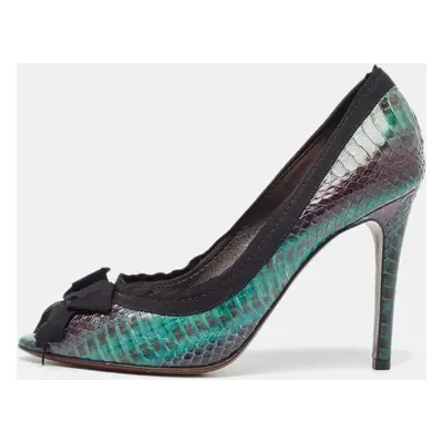 Lanvin Green/Black Python Bow Peep Toe Pumps Size 39.5