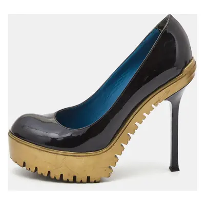 Saint Laurent Black Patent Leather Platform Round Toe Pumps Size