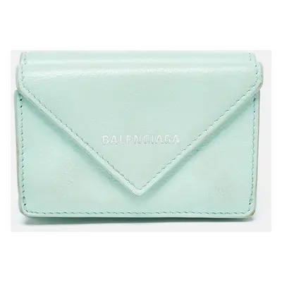 Balenciaga Mint Green Leather Mini Papier Wallet