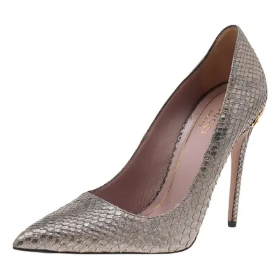 Gucci Metallic Grey Python Horsebit Pointed Toe Pumps Size 37.5