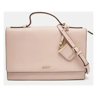 DKNY Pink Leather Logo Flap Top Handle Bag