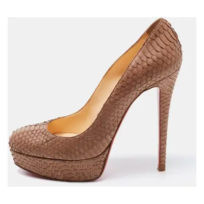 Christian Louboutin Beige Python Leather Peep Toe Pumps Size