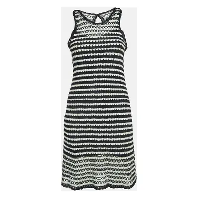 Diane Von Furstenberg Navy Blue/White Crochet Knit Sleeveless Short Dress