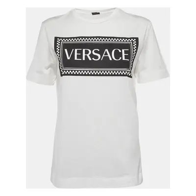 Versace White Logo Print Cotton T-Shirt