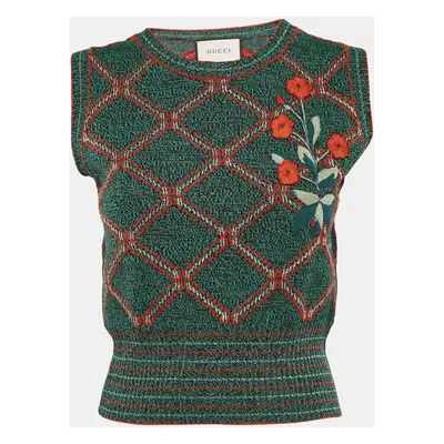 Gucci Green Embroidered Wool Blend Pullover Vest